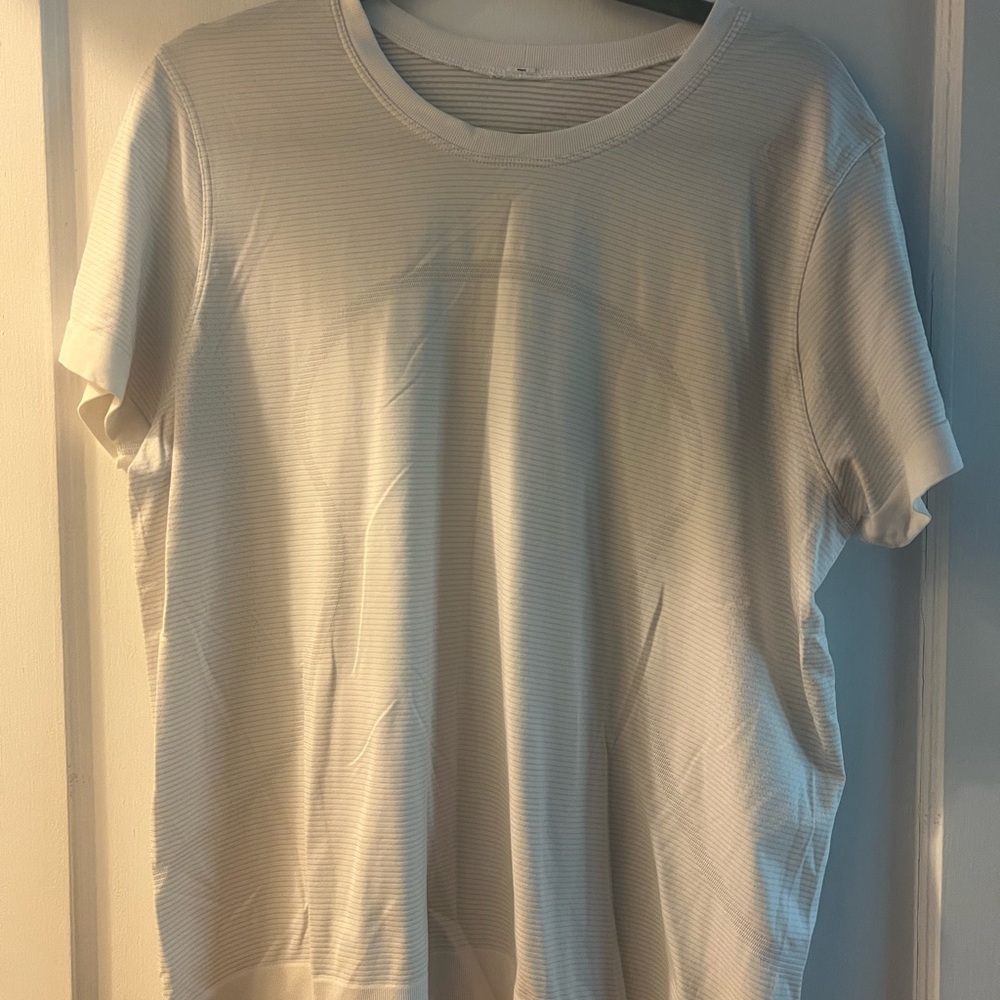 Lululemon Swiftly Relaxed White Striped Short Sleeve T-Shirt